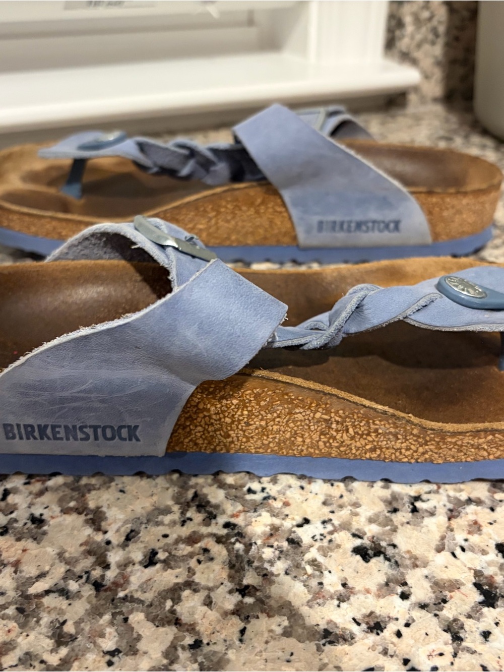 Birkenstock Women’s Light Blue Braided Suede Slide Sandals